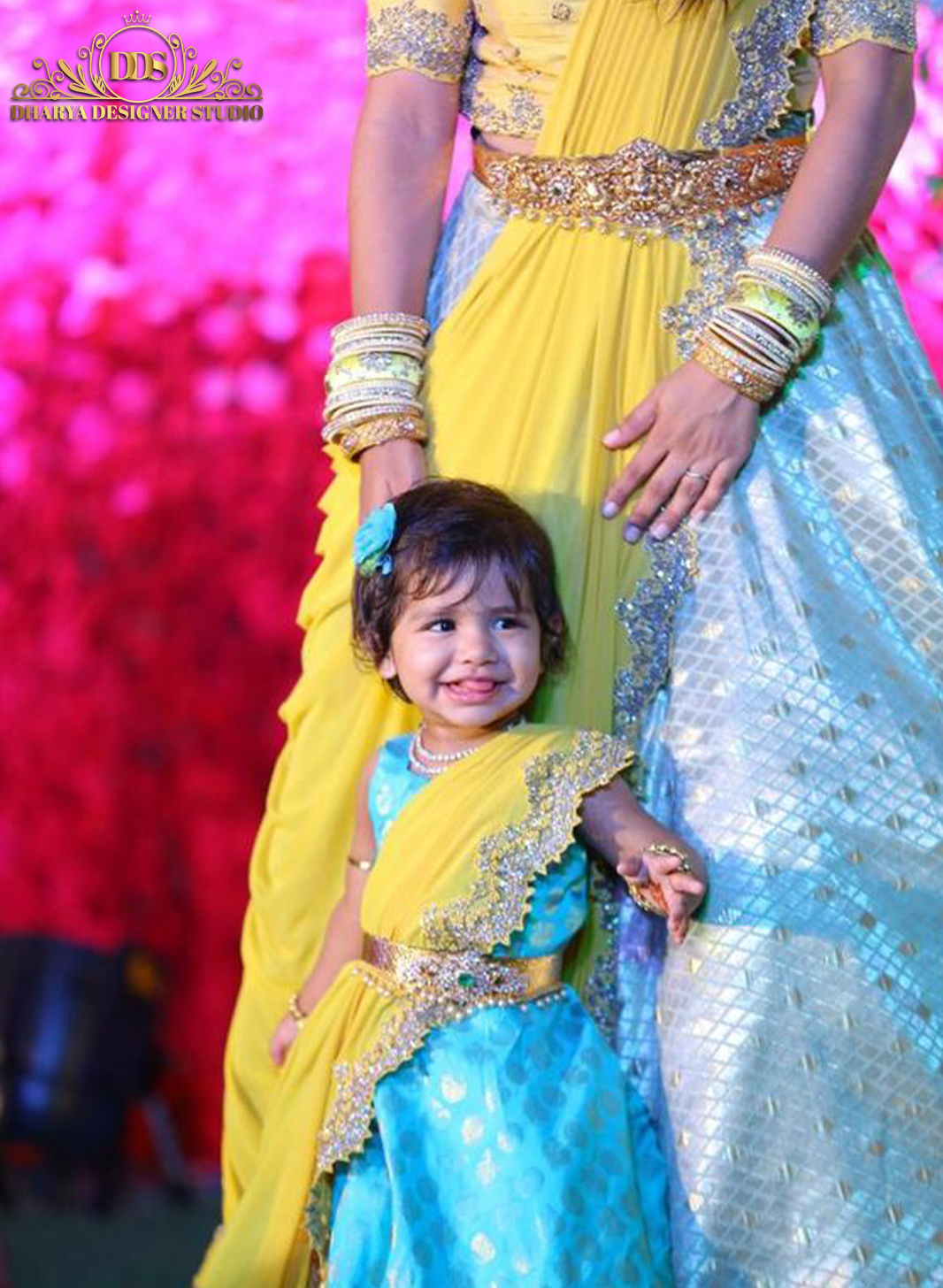 Mother-Daughter beautiful ready to wear saree with sequence blouse (2 saree  + 2blouse)kids saree