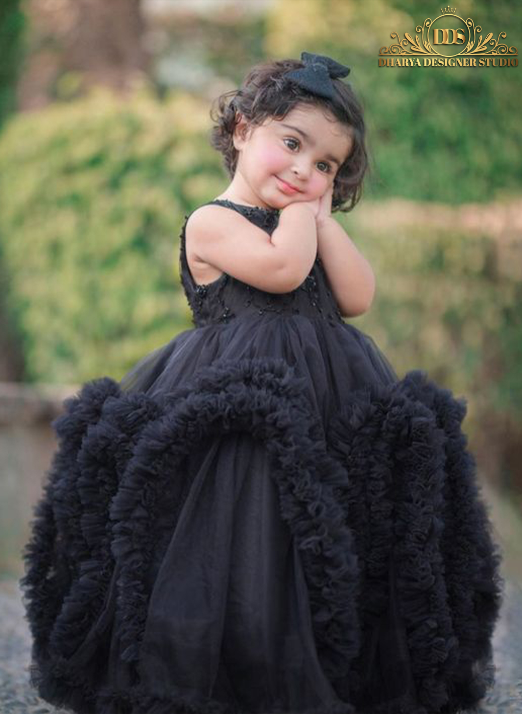 Kids Dream 498 Black Dupioni Tulle Dress w/ Gold Sequins V-Back &Bow - Pink  Princess