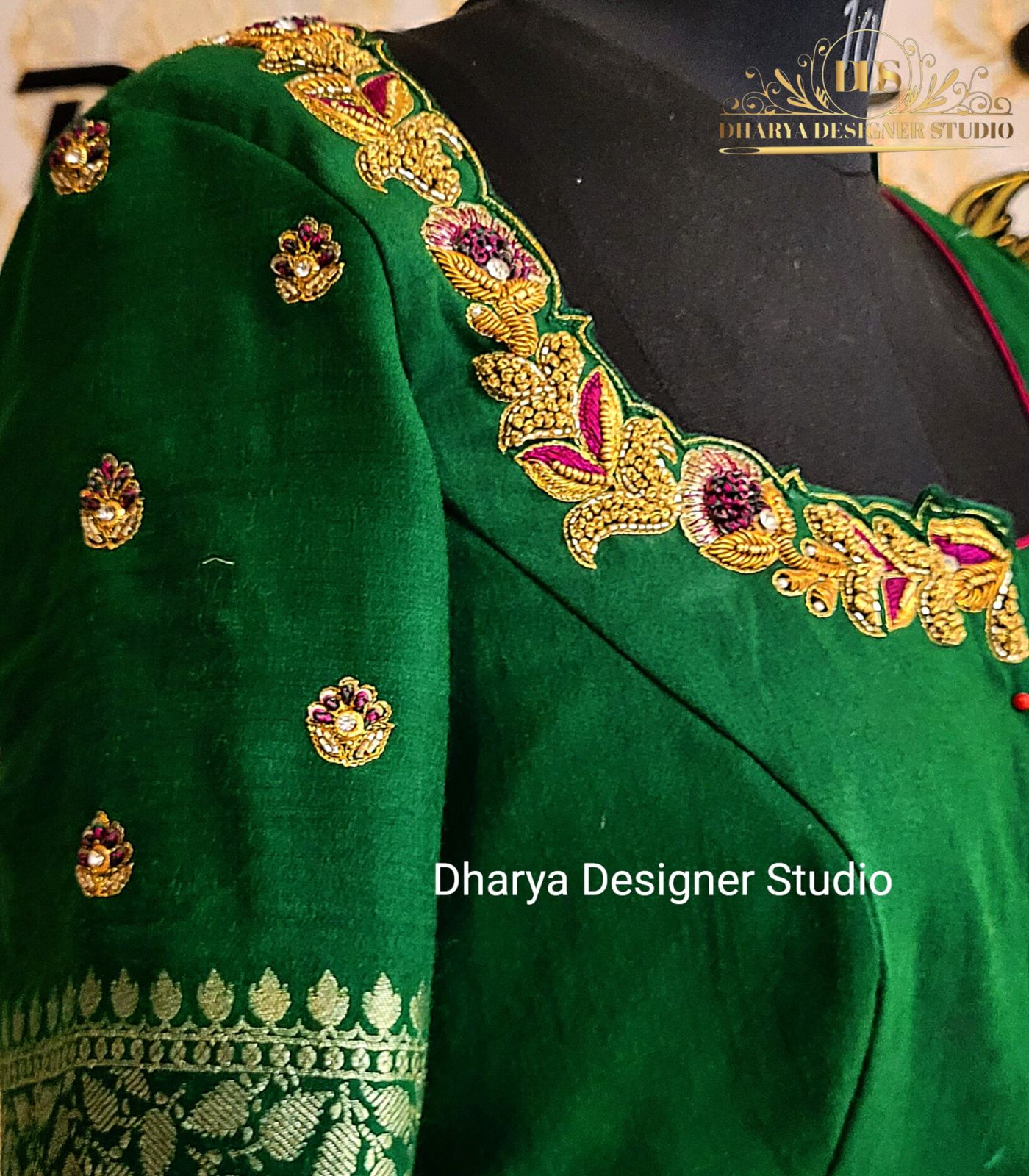 Aari work pattu Pavadai design from mahira fashion stitches | Pattu pavadai  designs, Blouse designs, Flower drawing design