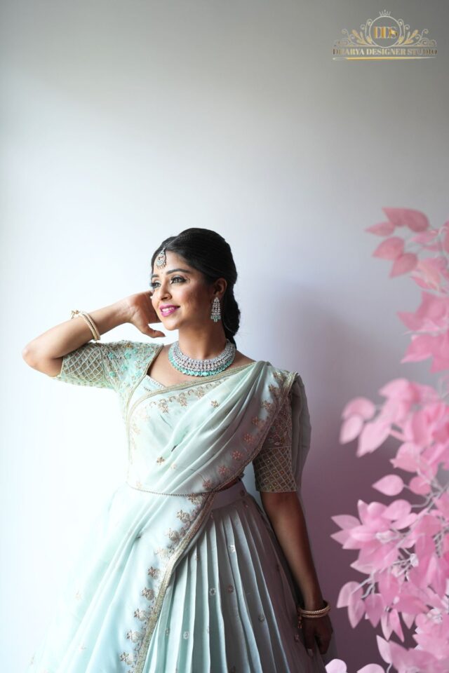 Pastel green half saree